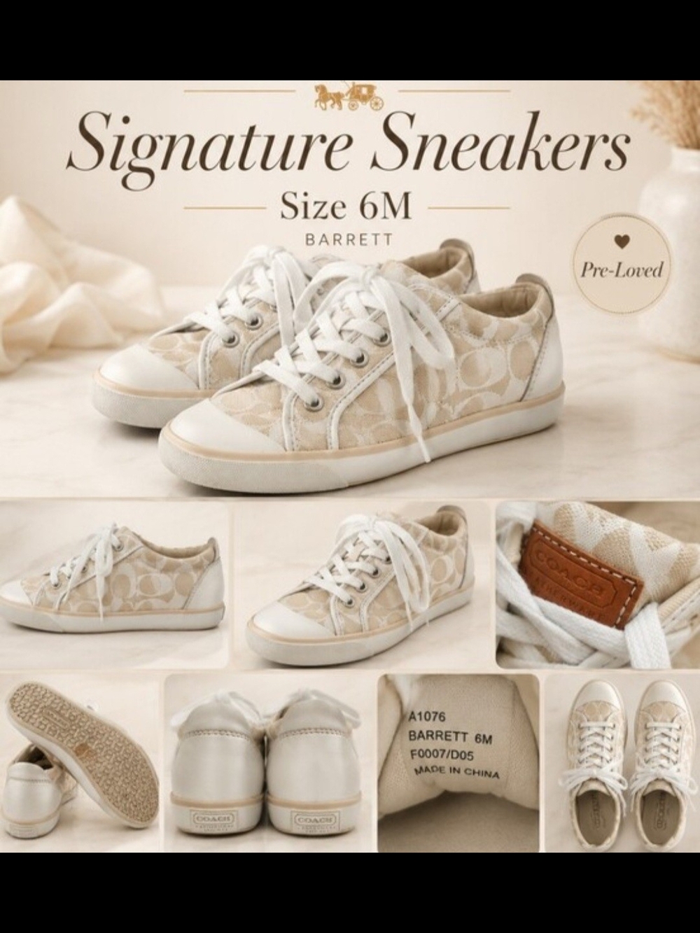 Coach Barrett Signature Sneakers in Beige/White - Size 6M